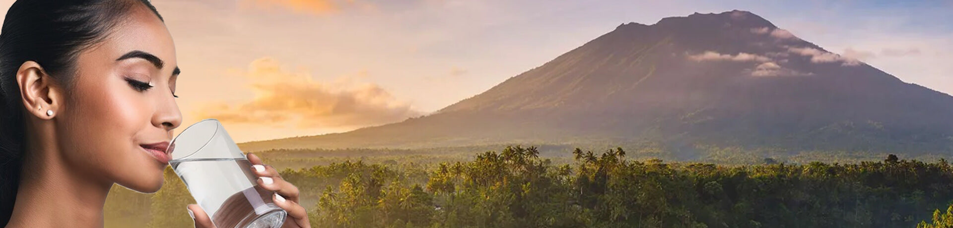 Banner with Vulcano and Asian woman